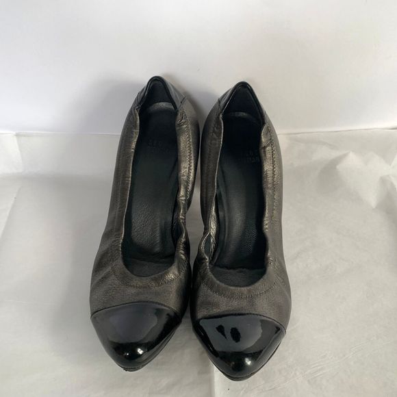 Stuart Weitzman Pewter Black Leather Spectator Pump Elasticized - Size 6.5 Cone - Picture 7 of 11